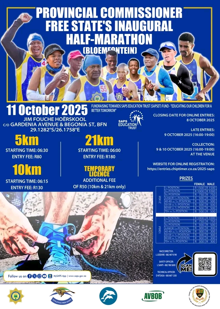 Free State police have announced date for SAPS marathon in the city
