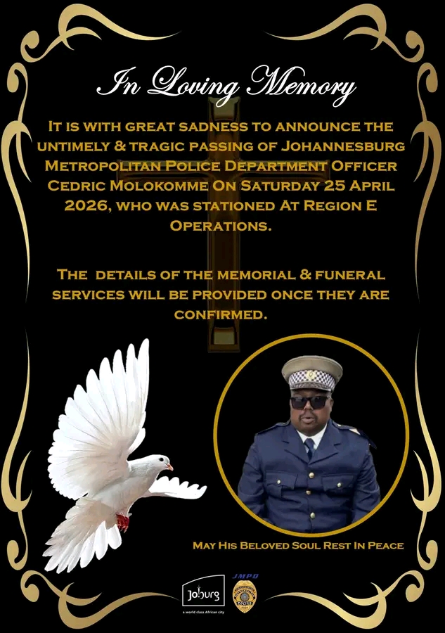 JMPD has announced the passing of their Officer Cedric Molokomme